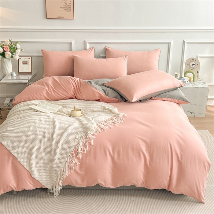 91家纺网 家纺一手货源 找家纺 多品家纺 2024新款日式无印风纯色双拼全棉单被套 降纱