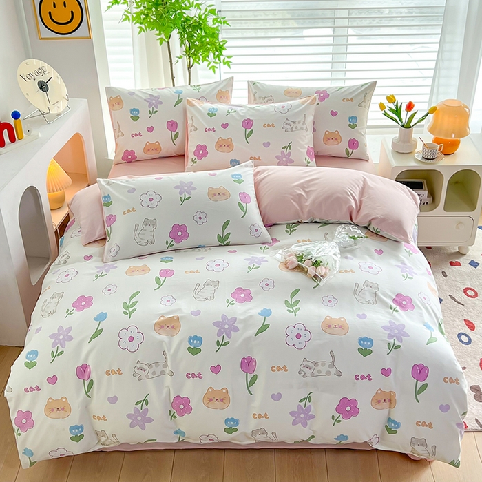 91家纺网 家纺一手货源 找家纺 雲归梦 2024新款全棉13070多规格四件套 幸福猫