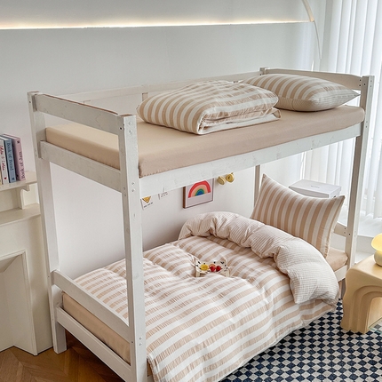 91家纺网 家纺一手货源 找家纺 （总）玛奇朵 2024新款A类母婴级全棉双层皱皱纱学生宿舍三件套床品套件