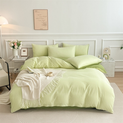 多品家纺 2024新款日式无印风纯色双拼全棉单被套 碧月