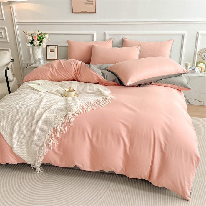 91家纺网 家纺一手货源 找家纺 多品家纺 2024新款日式无印风纯色双拼全棉单被套 降纱