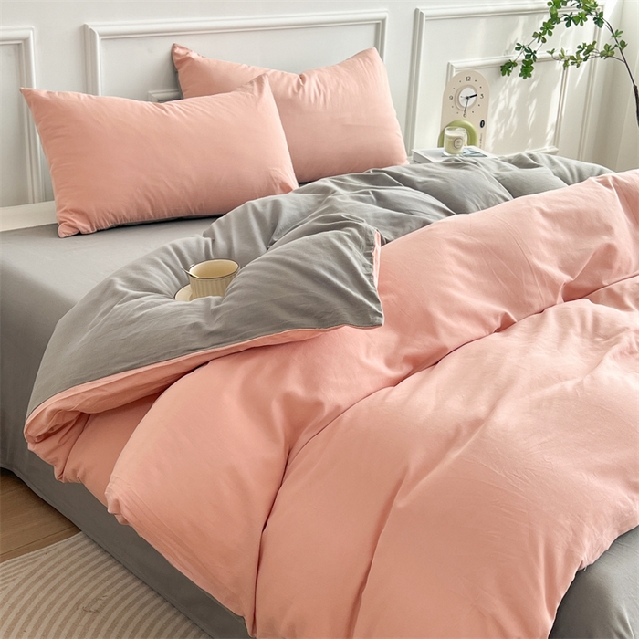 91家纺网 家纺一手货源 找家纺 多品家纺 2024新款日式无印风纯色双拼全棉单被套 降纱