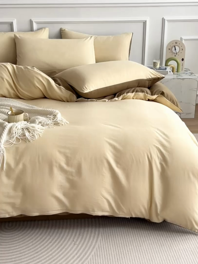 91家纺网 家纺一手货源 找家纺 多品家纺 2024新款日式无印风纯色双拼全棉单被套 桂月