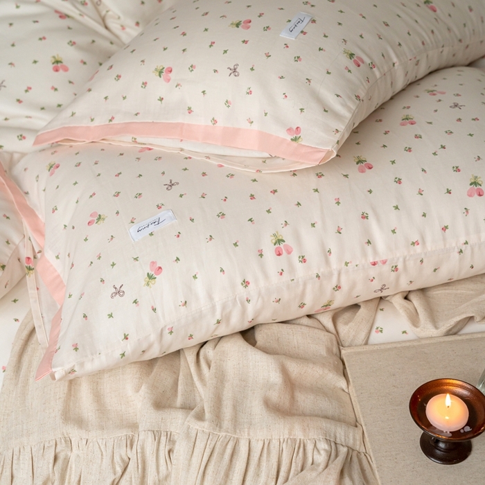 91家纺网 家纺一手货源 找家纺 时光里 2024新款A类全棉双层纱四件套 清新花语