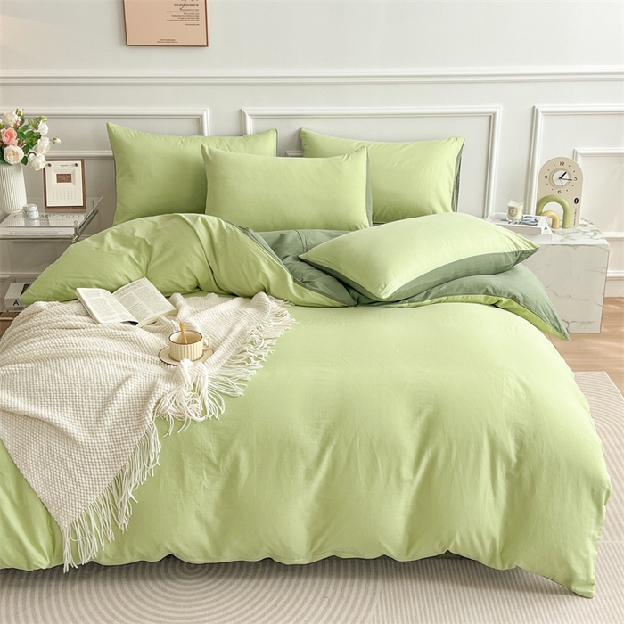 91家纺网 家纺一手货源 找家纺 多品家纺 2024新款日式无印风纯色双拼全棉单被套 竹纱绿