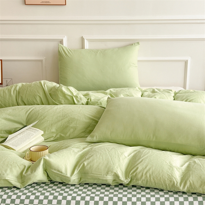 91家纺网 家纺一手货源 找家纺 多品家纺 2024新款日式无印风纯色双拼全棉单被套 竹月