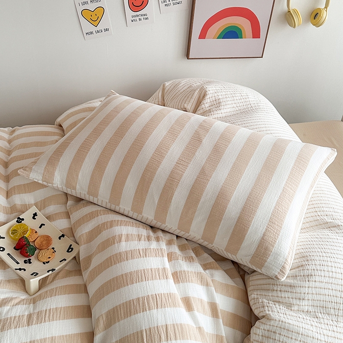 91家纺网 家纺一手货源 找家纺 （总）玛奇朵 2024新款A类母婴级全棉双层皱皱纱学生宿舍三件套床品套件