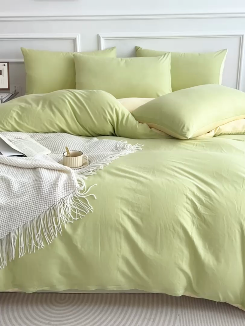 91家纺网 家纺一手货源 找家纺 多品家纺 2024新款日式无印风纯色双拼全棉单被套 奶昔果绿