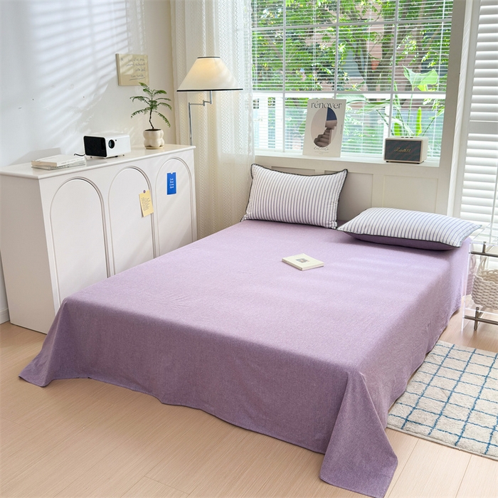 91家纺网 家纺一手货源 找家纺 晚依家纺 2024新款全棉色织水洗棉贝壳边绣三角针工艺四件套 诺言-紫