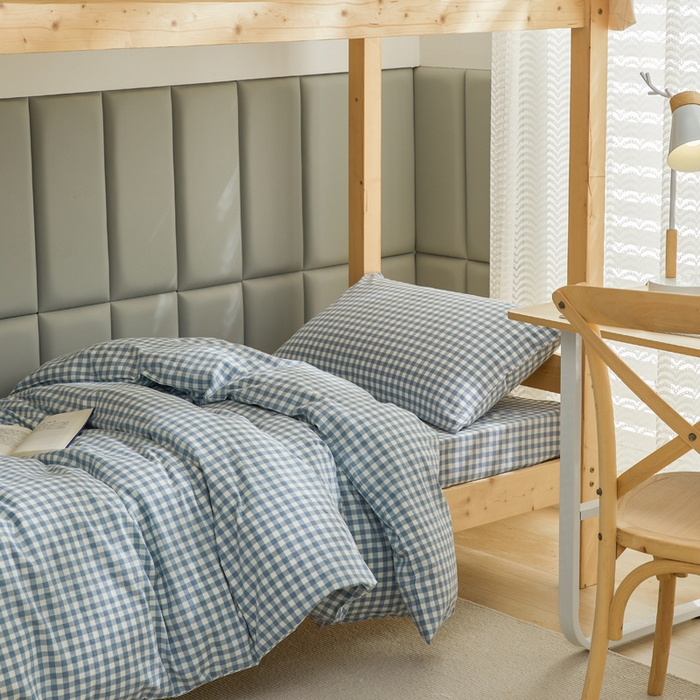 91家纺网 家纺一手货源 找家纺 柠萌家居 2025新品A类全棉色织水洗棉简约条纹格子无印良品风格学生季宿舍上下铺AA版三件套四件套 小兰格