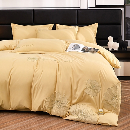 91家纺网 家纺一手货源 找家纺 佳宇轩 2024新款水洗棉四件套磨毛四件套绣花四件套纯色四件套 爱意绵绵-黄