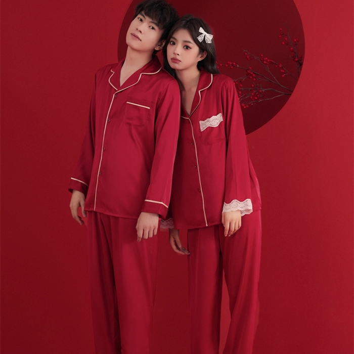 91家纺网 家纺一手货源 找家纺 洛兰沙家居馆【只代发】【只代发】 2024新款婚庆冰丝睡衣 106情侣长款