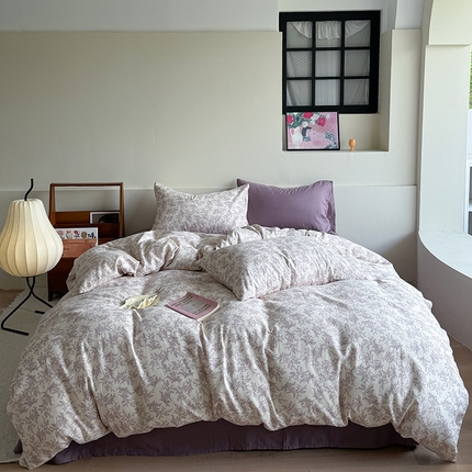 麦伦家居 2024新款A类全棉双层纱系列四件套-影棚图 紫萱