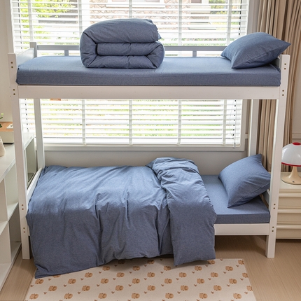 91家纺网 家纺一手货源 找家纺 （总）柠萌家居 2025新品A类全棉色织水洗棉简约条纹格子无印良品风格学生季宿舍上下铺AA版三件套四件套