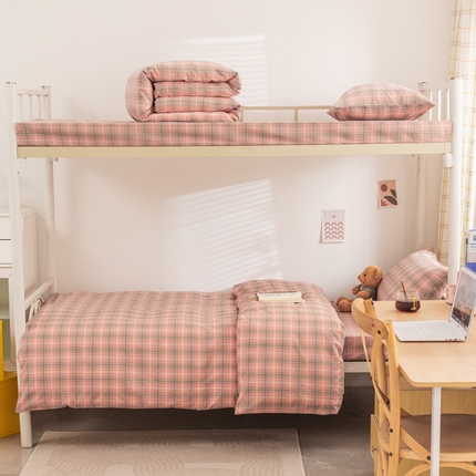 91家纺网 家纺一手货源 找家纺 （总）柠萌家居 2025新品A类全棉色织水洗棉简约条纹格子无印良品风格学生季宿舍上下铺AA版三件套四件套