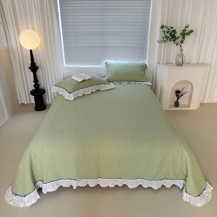 91家纺网 家纺一手货源 找家纺 （总）佰织鑫家居（会员-5元） 2024新款简约纯色全棉蝶恋花砂洗棉花床盖三件套