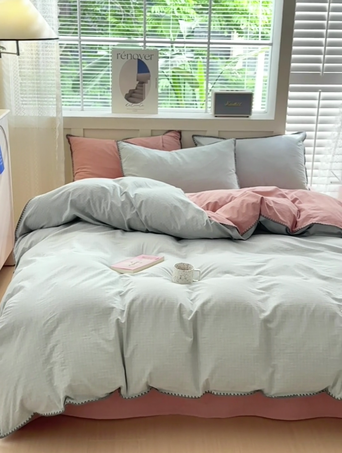 91家纺网 家纺一手货源 找家纺 晚依家纺 2024新款全棉色织水洗棉贝壳边绣三角针工艺四件套 星语-绿豆沙