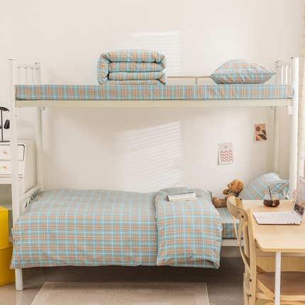 91家纺网 家纺一手货源 找家纺 （总）柠萌家居 2025新品A类全棉色织水洗棉简约条纹格子无印良品风格学生季宿舍上下铺AA版三件套四件套