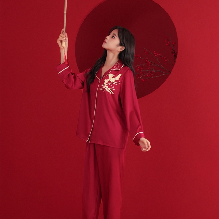 91家纺网 家纺一手货源 找家纺 洛兰沙家居馆【只代发】【只代发】 2024新款婚庆冰丝睡衣 102情侣