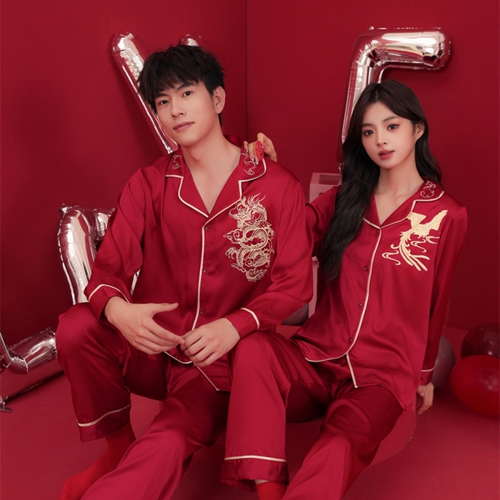 91家纺网 家纺一手货源 找家纺 洛兰沙家居馆【只代发】【只代发】 2024新款婚庆冰丝睡衣 102情侣