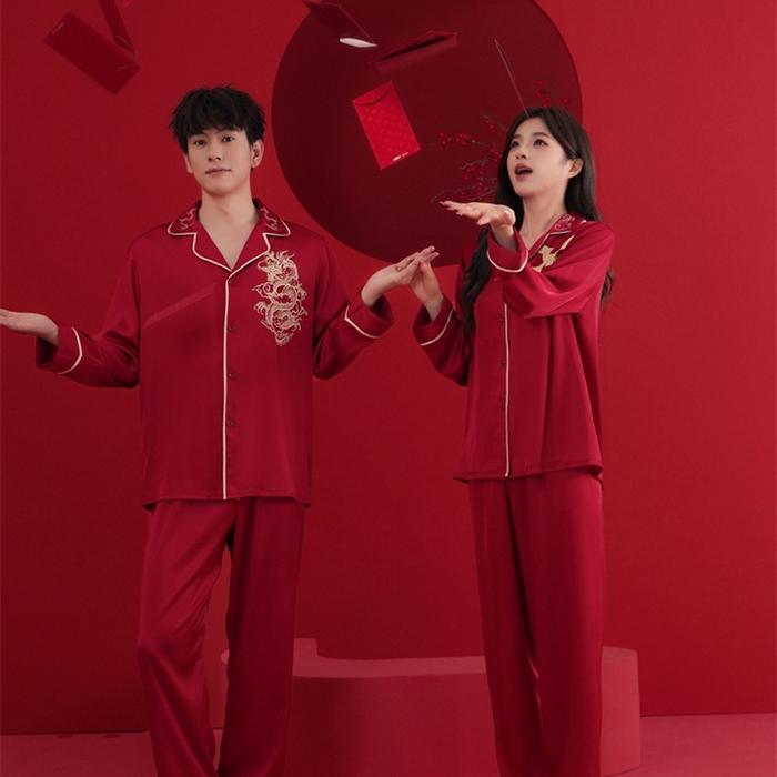 91家纺网 家纺一手货源 找家纺 洛兰沙家居馆【只代发】【只代发】 2024新款婚庆冰丝睡衣 102情侣