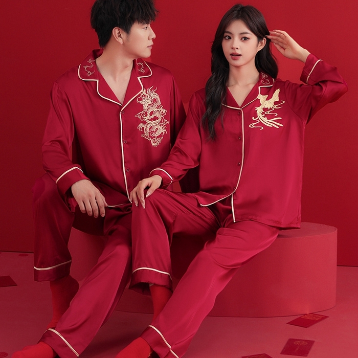 91家纺网 家纺一手货源 找家纺 洛兰沙家居馆【只代发】【只代发】 2024新款婚庆冰丝睡衣 102情侣