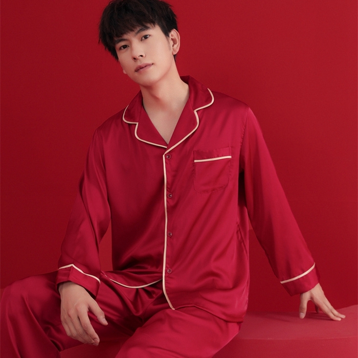 91家纺网 家纺一手货源 找家纺 洛兰沙家居馆【只代发】【只代发】 2024新款婚庆冰丝睡衣 106情侣长款