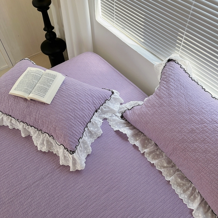 91家纺网 家纺一手货源 找家纺 佰织鑫家居（会员-5元） 2024新款简约纯色全棉蝶恋花砂洗棉花床盖三件套 蝶恋花·优雅紫