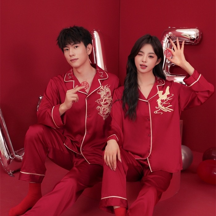 91家纺网 家纺一手货源 找家纺 洛兰沙家居馆【只代发】【只代发】 2024新款婚庆冰丝睡衣 102情侣