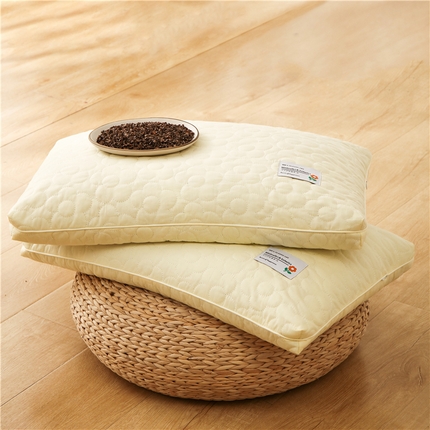 91家纺网 家纺一手货源 找家纺 昕科 2025新款A类全棉水洗棉花朵荞麦枕纯荞麦壳枕芯纯棉绣花花荞麦枕头 黄色