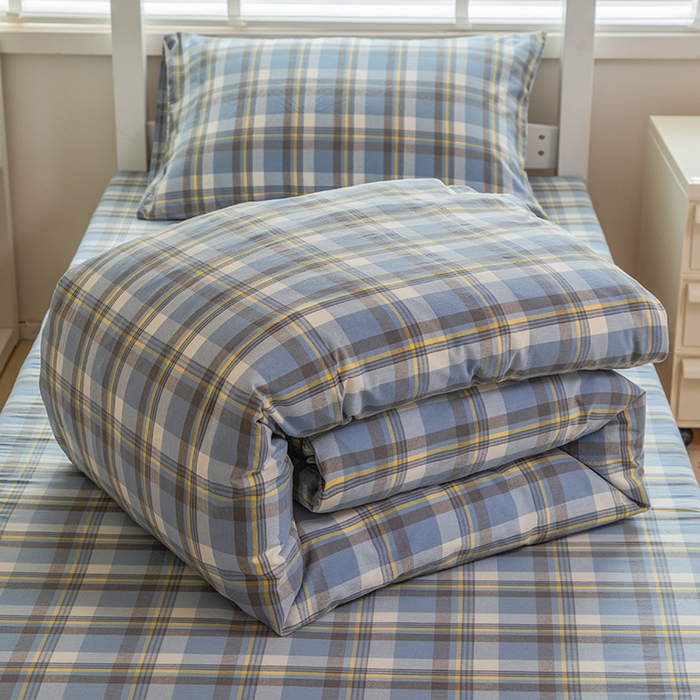 91家纺网 家纺一手货源 找家纺 （总）柠萌家居 2025新品A类全棉色织水洗棉简约条纹格子无印良品风格学生季宿舍上下铺AA版三件套四件套