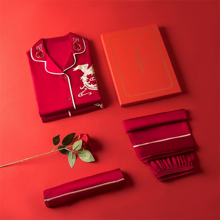 91家纺网 家纺一手货源 找家纺 洛兰沙家居馆【只代发】【只代发】 2024新款婚庆冰丝睡衣 102情侣