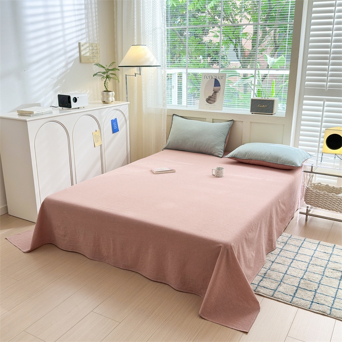 91家纺网 家纺一手货源 找家纺 晚依家纺 2024新款全棉色织水洗棉贝壳边绣三角针工艺四件套 星语-绿豆沙