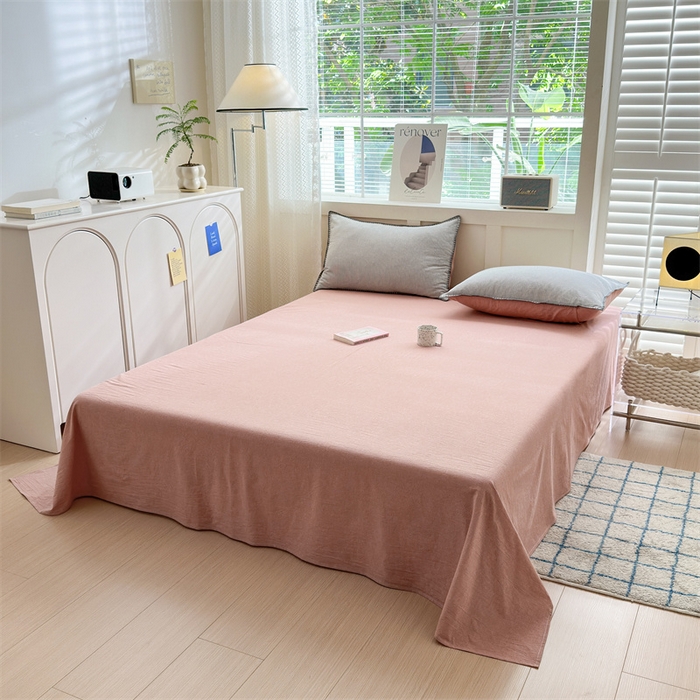 91家纺网 家纺一手货源 找家纺 晚依家纺 2024新款全棉色织水洗棉贝壳边绣三角针工艺四件套 时光-灰豆沙