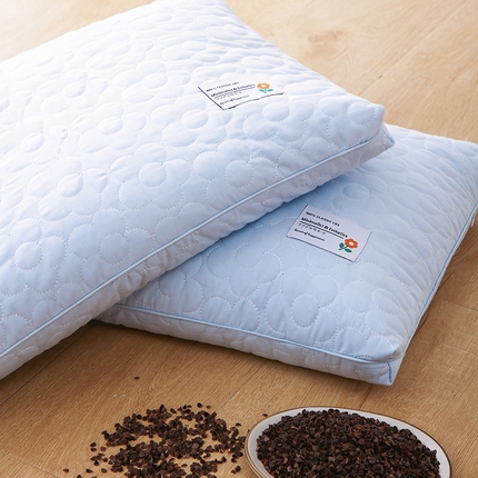 91家纺网 家纺一手货源 找家纺 昕科 2025新款A类全棉水洗棉花朵荞麦枕纯荞麦壳枕芯纯棉绣花花荞麦枕头 蓝色