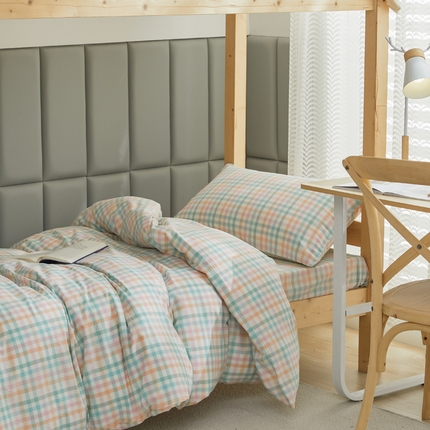 91家纺网 家纺一手货源 找家纺 （总）柠萌家居 2025新品A类全棉色织水洗棉简约条纹格子无印良品风格学生季宿舍上下铺AA版三件套四件套