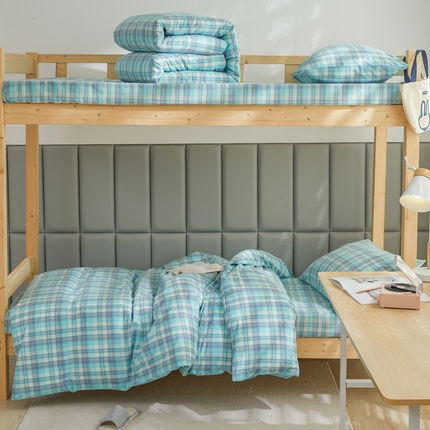 91家纺网 家纺一手货源 找家纺 （总）柠萌家居 2025新品A类全棉色织水洗棉简约条纹格子无印良品风格学生季宿舍上下铺AA版三件套四件套