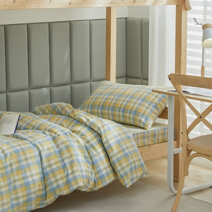 91家纺网 家纺一手货源 找家纺 （总）柠萌家居 2025新品A类全棉色织水洗棉简约条纹格子无印良品风格学生季宿舍上下铺AA版三件套四件套