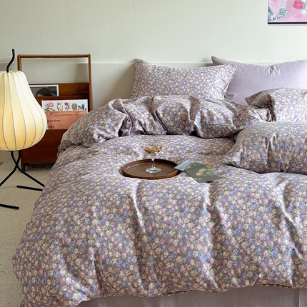 91家纺网 家纺一手货源 找家纺 麦伦家居 2024新款A类全棉双层纱系列四件套-影棚图 紫郁