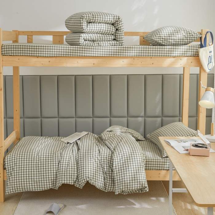 91家纺网 家纺一手货源 找家纺 柠萌家居 2025新品A类全棉色织水洗棉简约条纹格子无印良品风格学生季宿舍上下铺AA版三件套四件套 小绿格