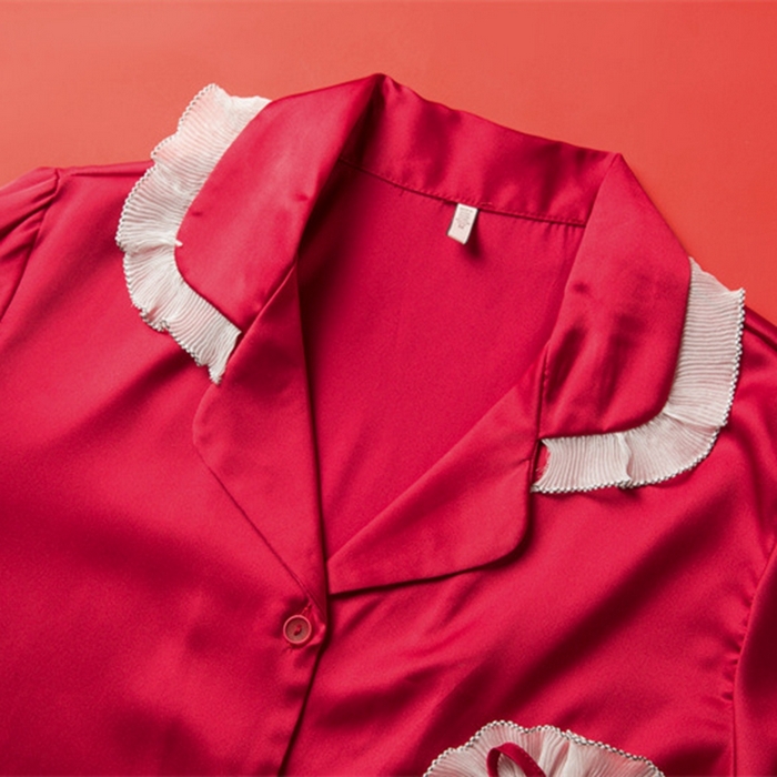 91家纺网 家纺一手货源 找家纺 洛兰沙家居馆【只代发】【只代发】 2024新款婚庆冰丝睡衣 111蕾丝情侣双长