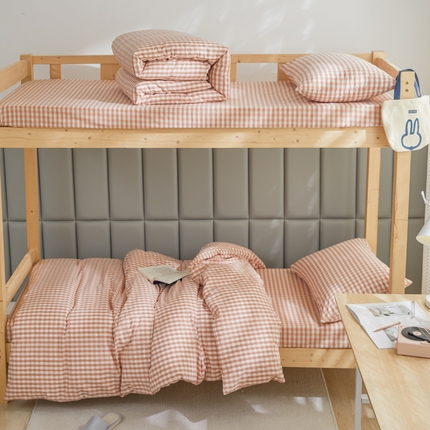 91家纺网 家纺一手货源 找家纺 （总）柠萌家居 2025新品A类全棉色织水洗棉简约条纹格子无印良品风格学生季宿舍上下铺AA版三件套四件套