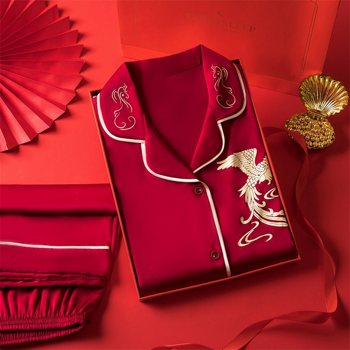 91家纺网 家纺一手货源 找家纺 洛兰沙家居馆【只代发】【只代发】 2024新款婚庆冰丝睡衣 102情侣