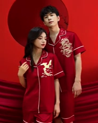 91家纺网 家纺一手货源 找家纺 洛兰沙家居馆【只代发】【只代发】 2024新款婚庆冰丝睡衣 102情侣