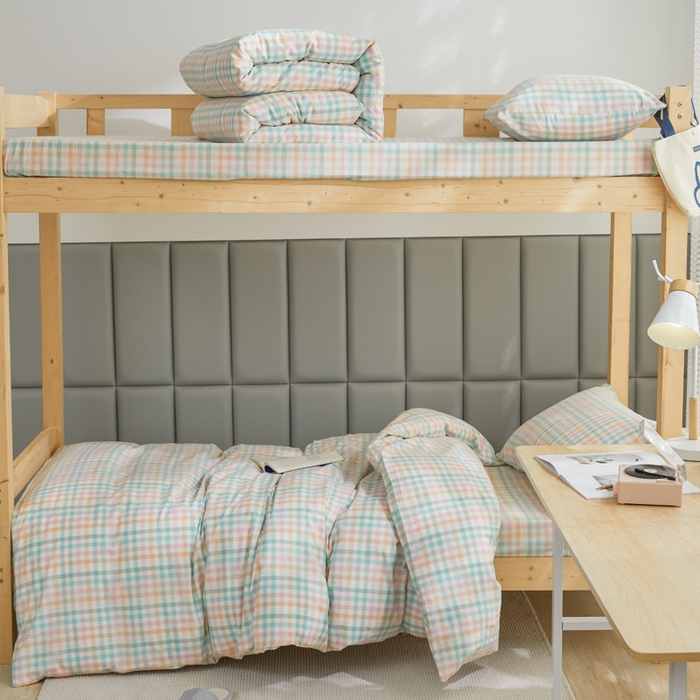 91家纺网 家纺一手货源 找家纺 柠萌家居 2025新品A类全棉色织水洗棉简约条纹格子无印良品风格学生季宿舍上下铺AA版三件套四件套 小彩格