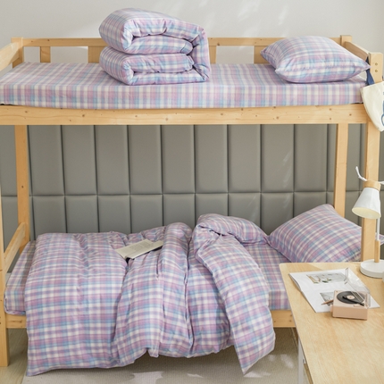 91家纺网 家纺一手货源 找家纺 （总）柠萌家居 2025新品A类全棉色织水洗棉简约条纹格子无印良品风格学生季宿舍上下铺AA版三件套四件套