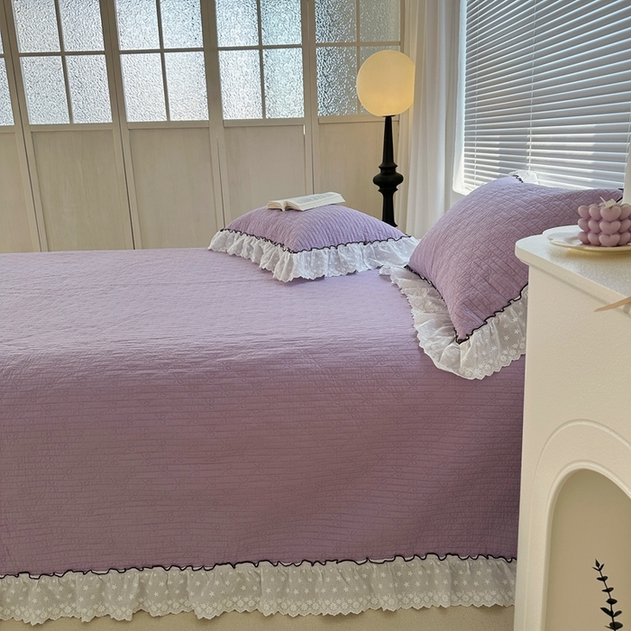 91家纺网 家纺一手货源 找家纺 佰织鑫家居（会员-5元） 2024新款简约纯色全棉蝶恋花砂洗棉花床盖三件套 蝶恋花·优雅紫