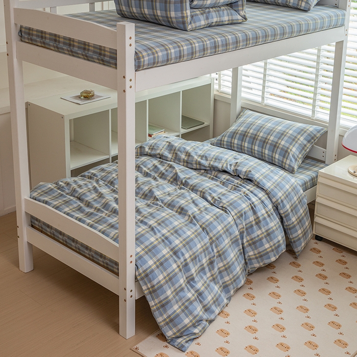 91家纺网 家纺一手货源 找家纺 （总）柠萌家居 2025新品A类全棉色织水洗棉简约条纹格子无印良品风格学生季宿舍上下铺AA版三件套四件套