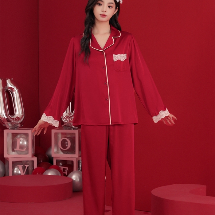 91家纺网 家纺一手货源 找家纺 洛兰沙家居馆【只代发】【只代发】 2024新款婚庆冰丝睡衣 106情侣长款