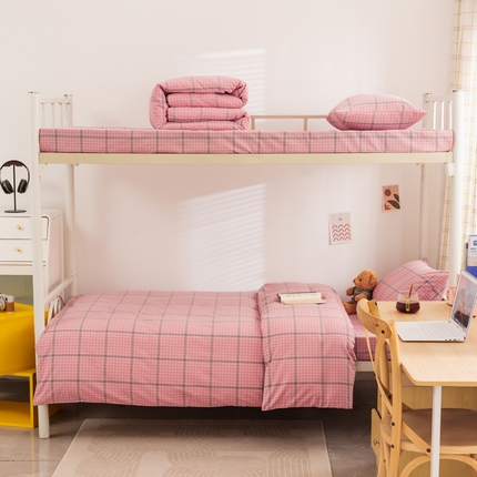 91家纺网 家纺一手货源 找家纺 （总）柠萌家居 2025新品A类全棉色织水洗棉简约条纹格子无印良品风格学生季宿舍上下铺AA版三件套四件套